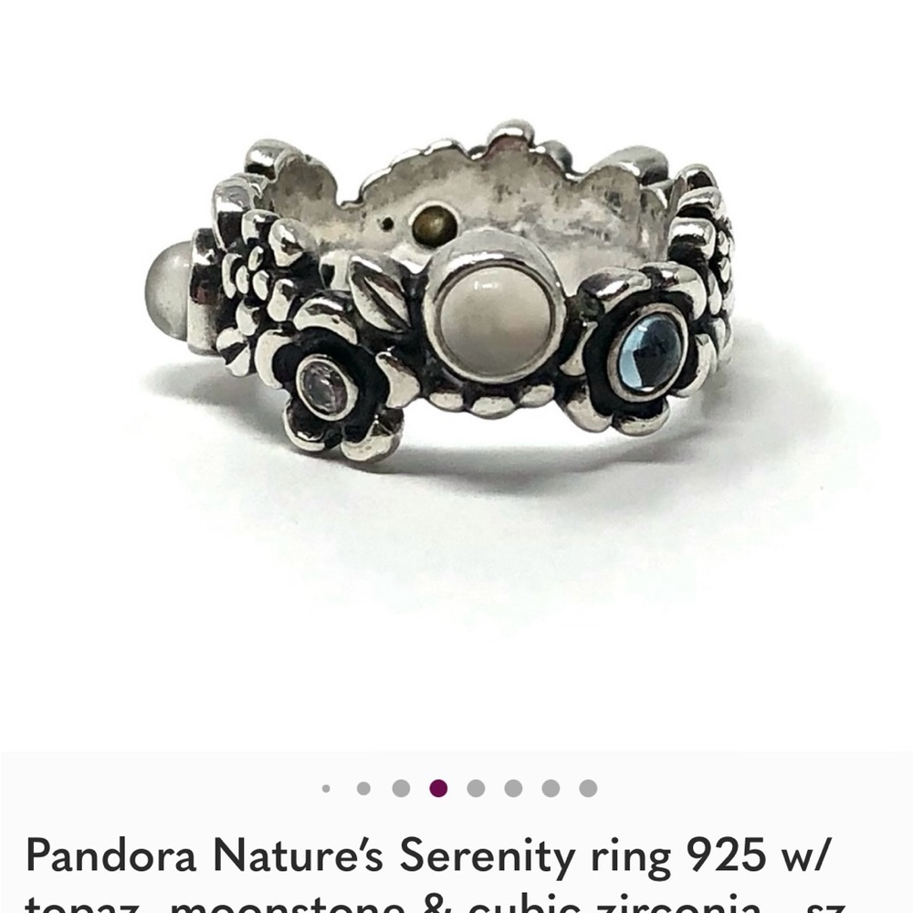 Authentic size 5.5 Pandora Floral Silver Ring with Blue and White Accents